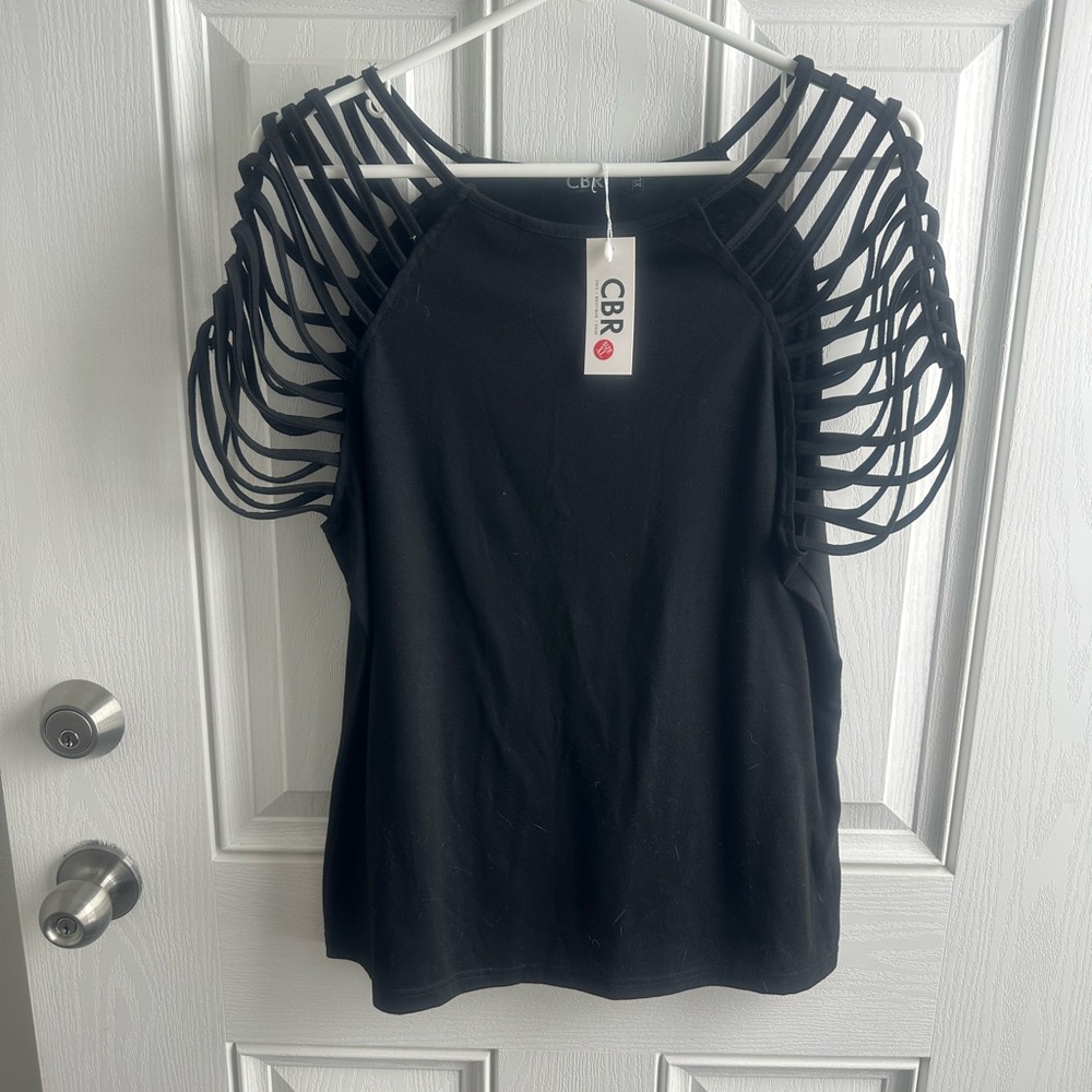 Black open short sleeve women’s top